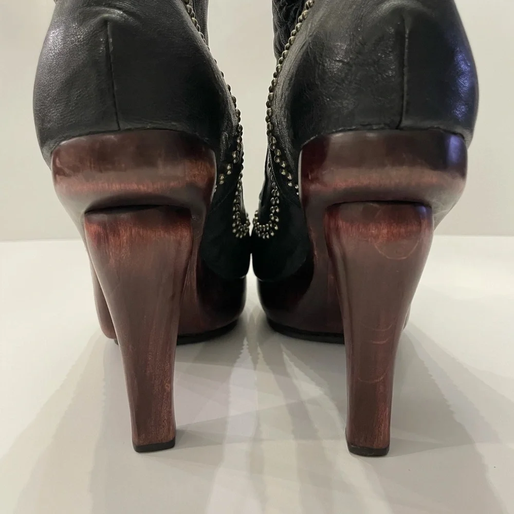 Calleen Cordero Free People Studded Platform Booties Wood Block Heal‎ Size &
